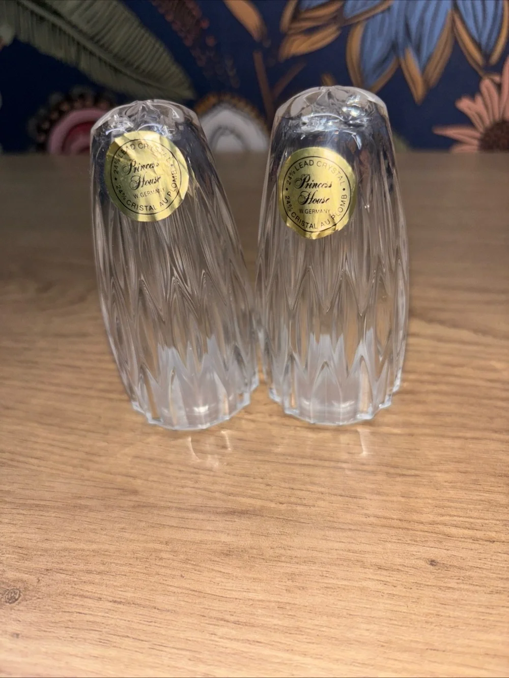 Vintage Princess House 24% Lead Crystal Salt and Pepper Shakers with Gold Labels